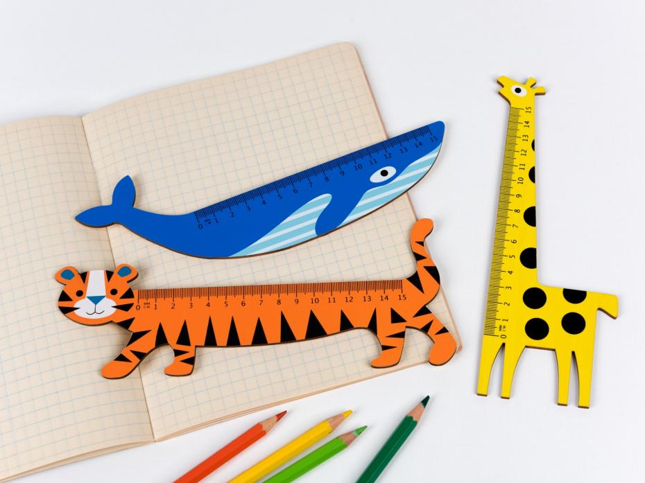 Wooden rulers - tiger, whale, giraffe